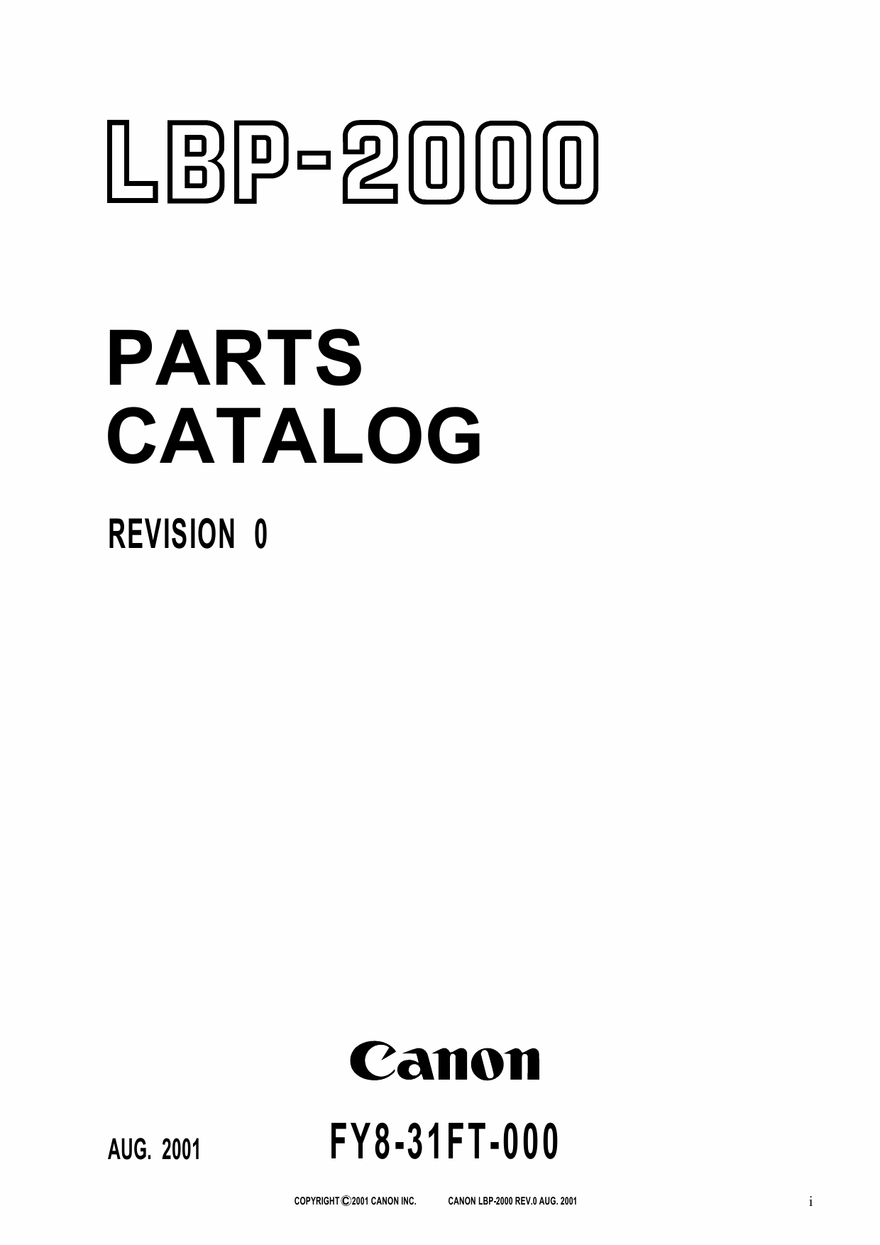 Canon imageCLASS LBP-2000 Parts Catalog Manual-1